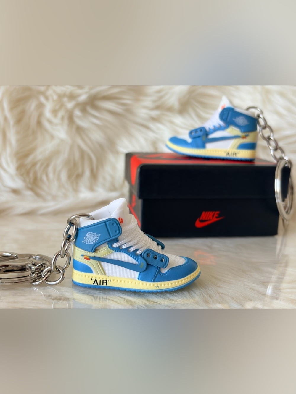 Nike Air Jordan 1  White, Blue, and Yellow High-Top Mini Sneaker Keychains